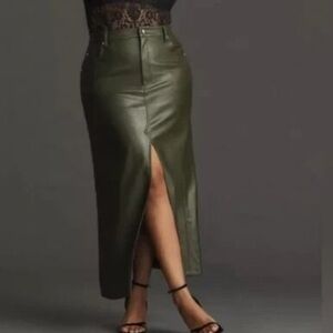 NWT Anthro Pilcro Madi Faux Leather Front Slit  Maxi Skirt Size 2US